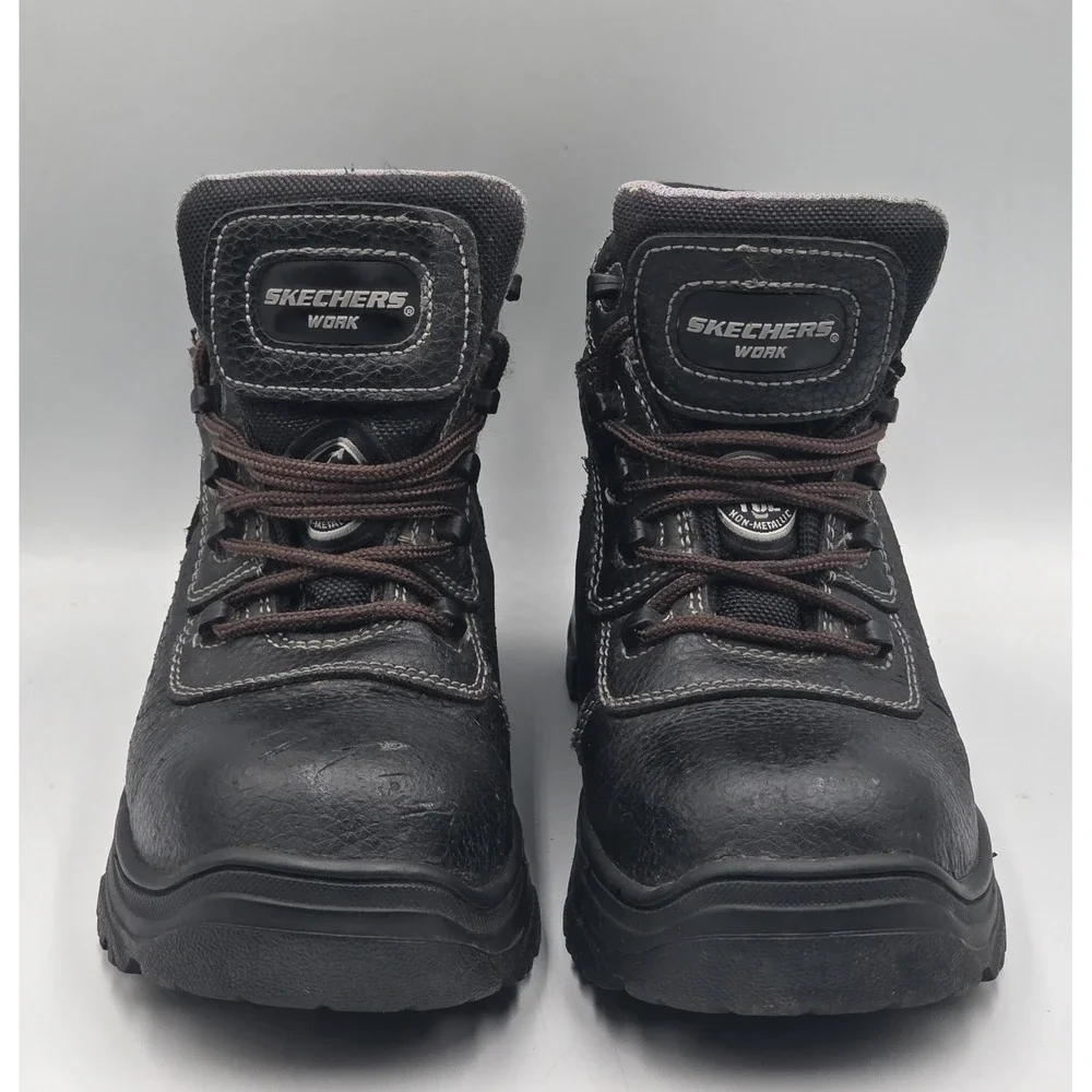 Skechers Work Womens 6.5 Black Leather Safety Boots ASTM EH PR Slip Resistant